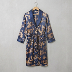 Mens Robe Kimono Style Knee Length Navy Blue
