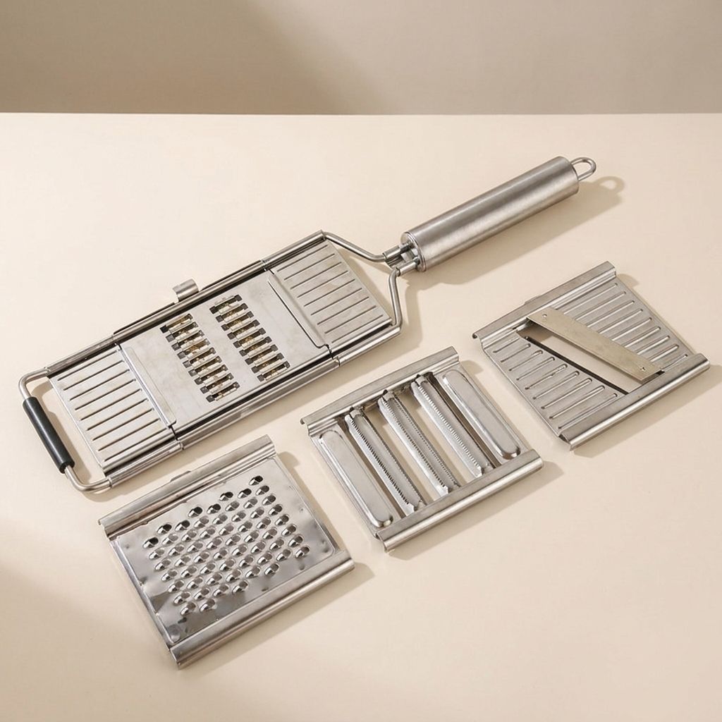 Vegetable Slicer Grater, Stainless Steel, 4 Interchangeable Blades, Manual Operation