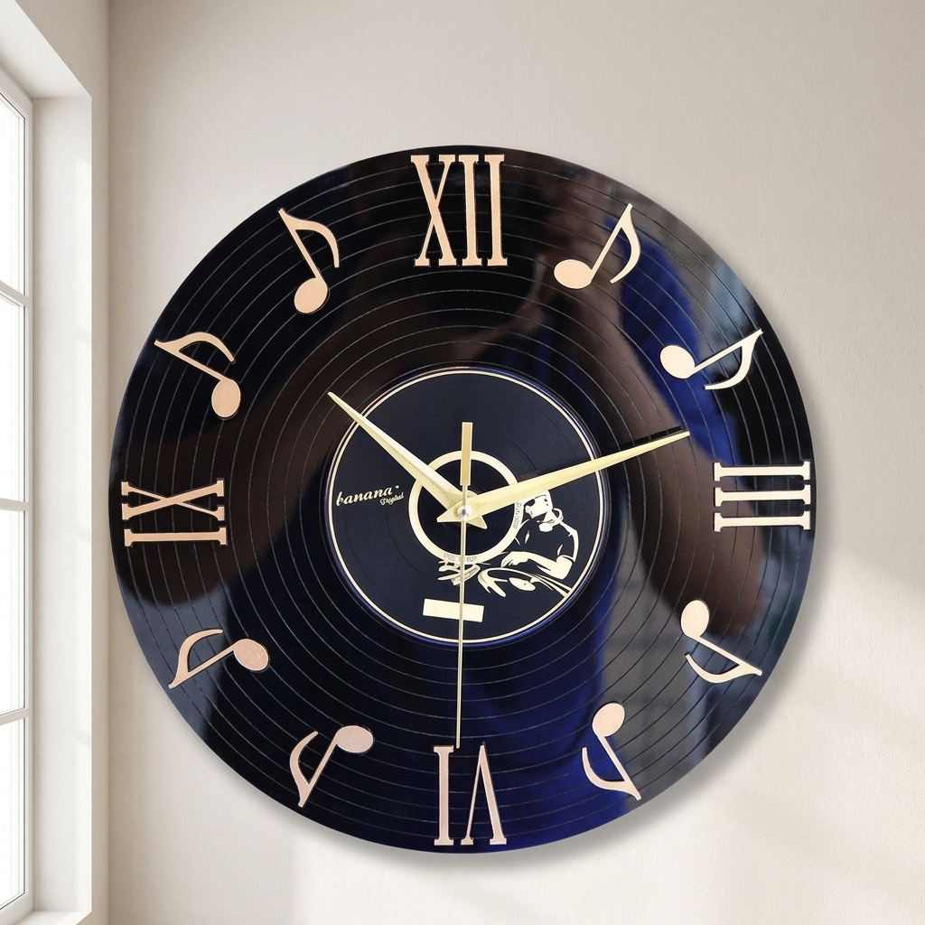 Wall Clock, Quartz Movement, Acrylic Construction, Music Note Dial