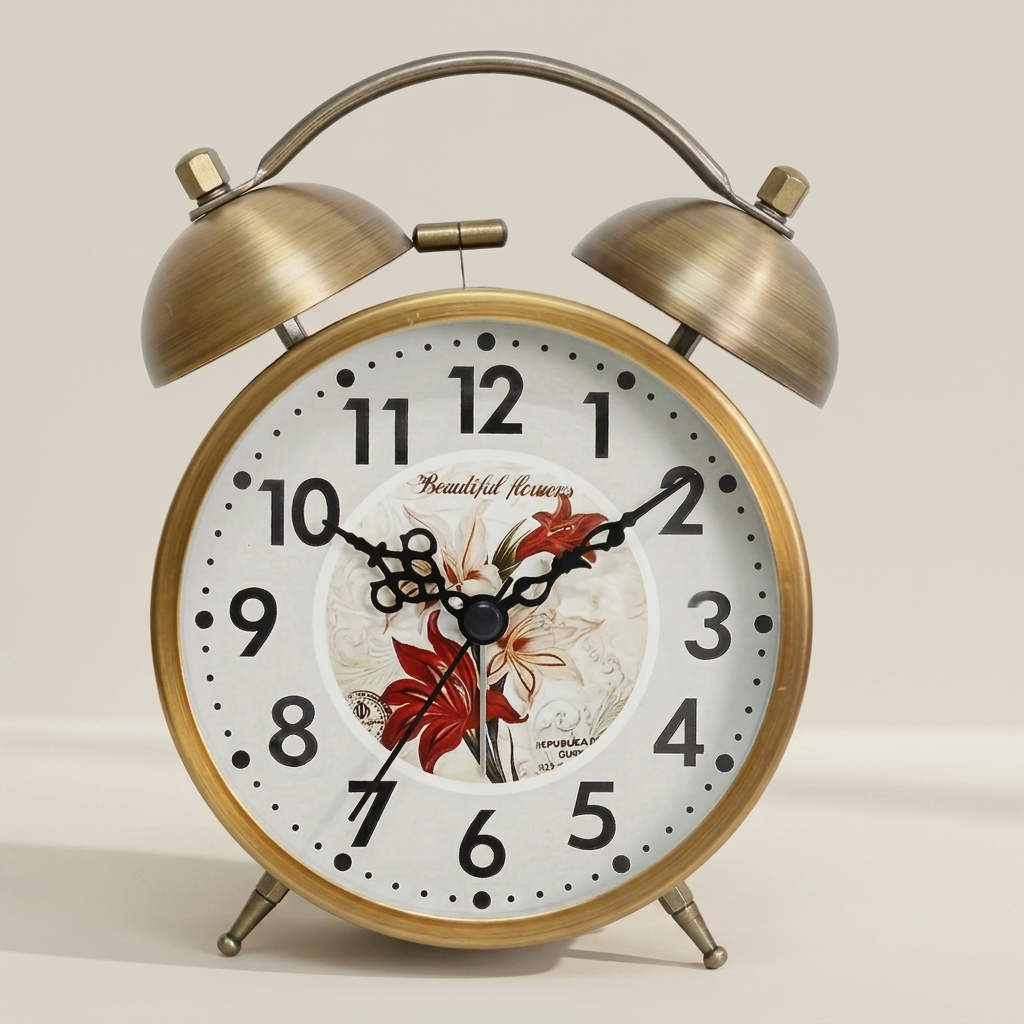 Alarm Clock Metal Twin Bell Analog Luminous Hands Scandinavian Vintage Design