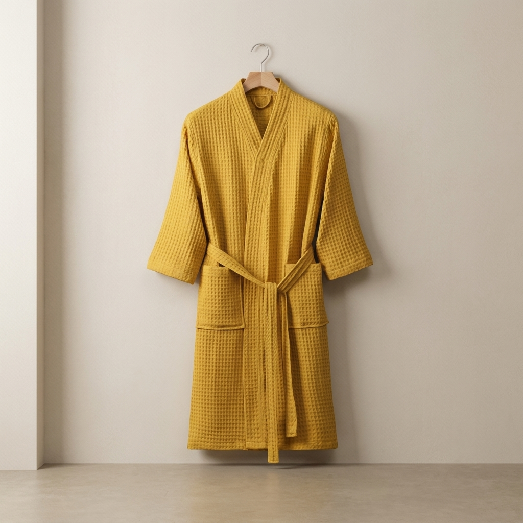 Men’s Robe Cotton Waffle Fabric Adjustable Tie Belt