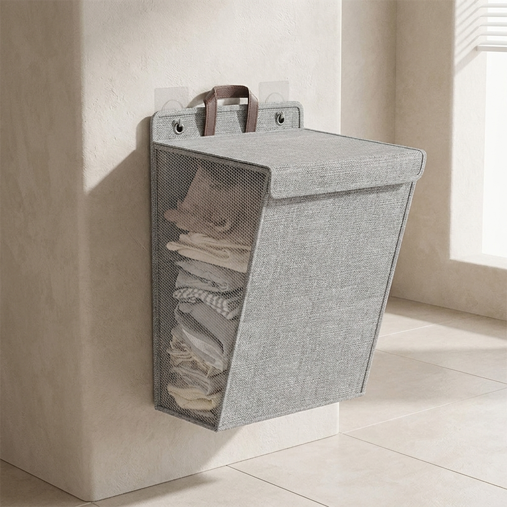Wall-Mounted Laundry Hamper, Non-Woven Fabric, Foldable Design, With Lid