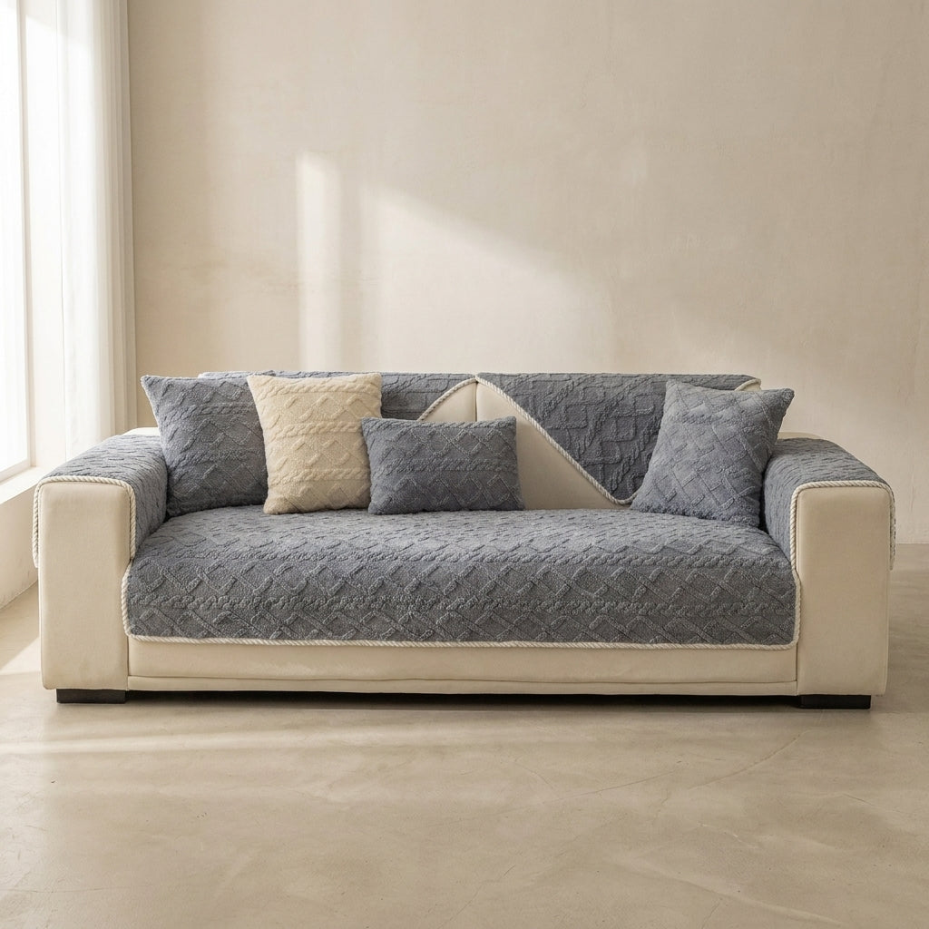 Sectional Couch Cover Velvet Plush Anti Slip Furniture Protector