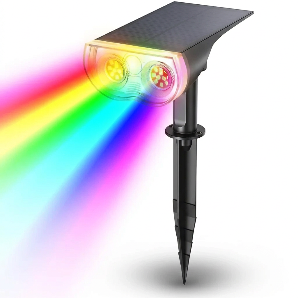 Solar LED Spotlight, IP67 Waterproof, 8 Color Modes, Adjustable Panel
