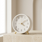 Desk Clock Analog Silent Sweep Metal Glass Battery Operated