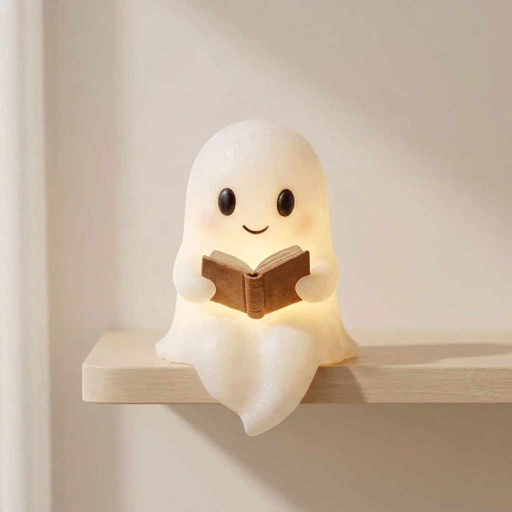LED Reading Ghost Night Light Resin White Decorative Table Lamp