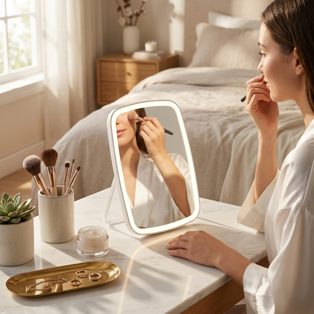 Rechargeable LED Vanity Mirror Tri Color Lighting Touch Control Makeup Mirror
