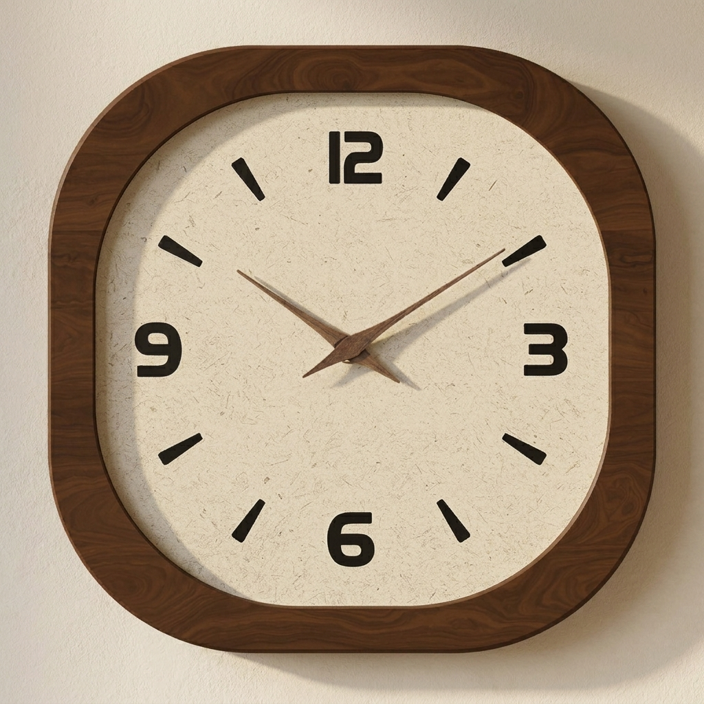 Modern Wall Clock Wood Effect Quartz Movement Square Design