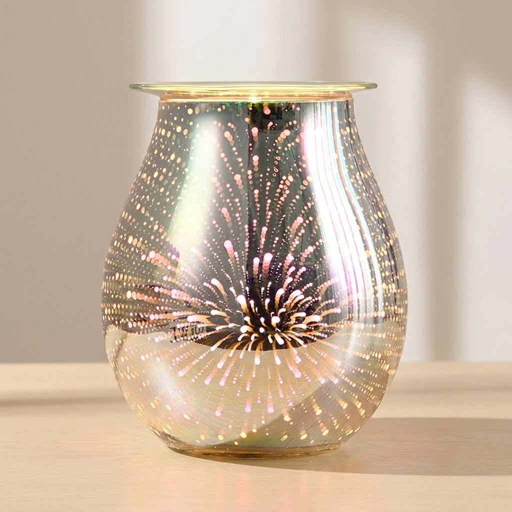 Glass Essential Oil Diffuser, 3D Fireworks LED, Auto Shut-Off