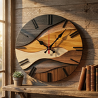 Wall Clock Wooden Round Silent Quartz Movement Nordic Design