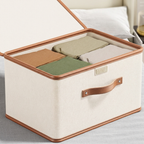 Storage Box Foldable Textile with Lid Handles for Closet Storage