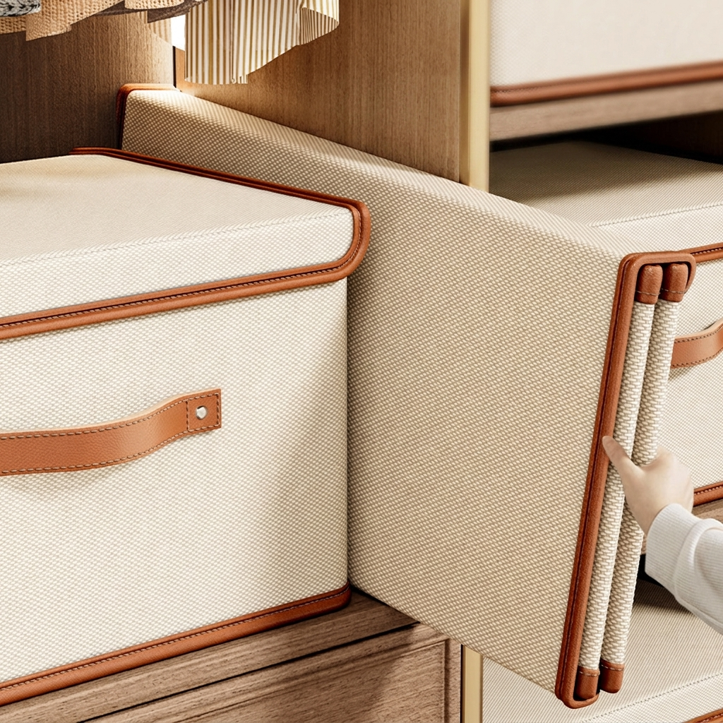 Storage Box Foldable Textile with Lid Handles for Closet Storage