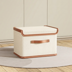 Storage Box Foldable Textile with Lid Handles for Closet Storage