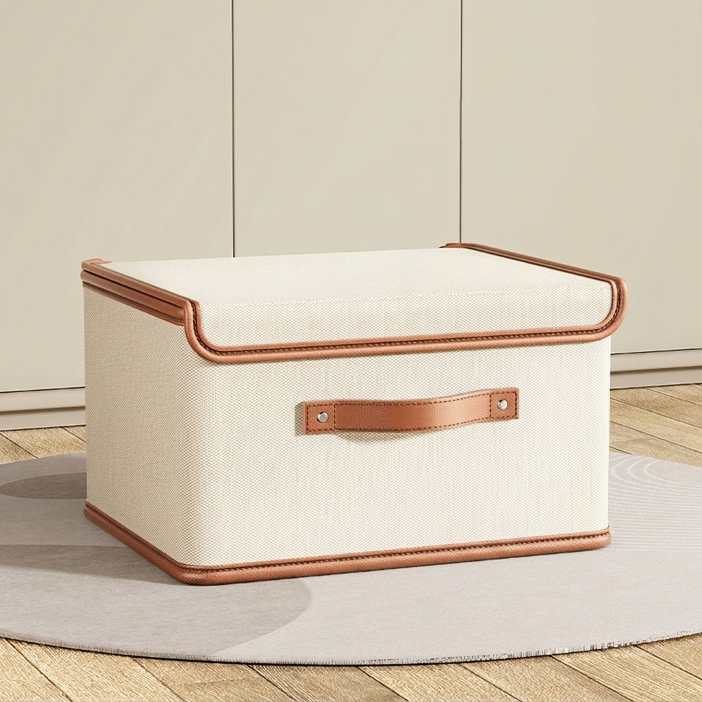 Storage Box Foldable Textile with Lid Handles for Closet Storage