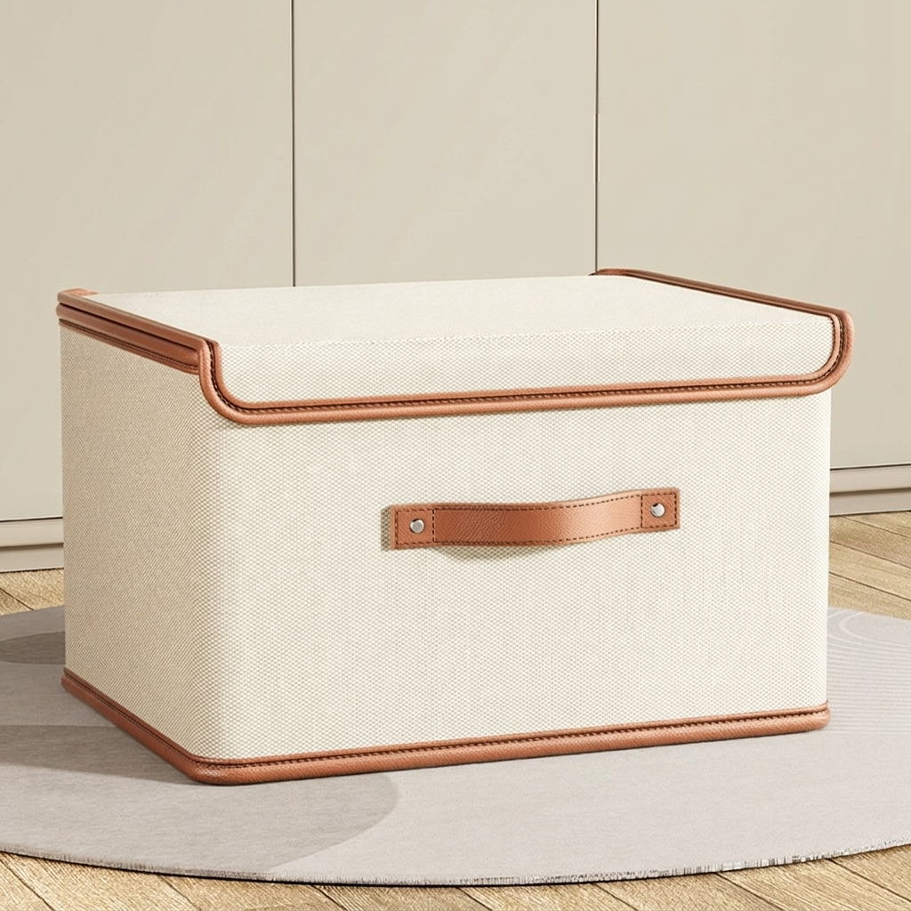 Storage Box Foldable Textile with Lid Handles for Closet Storage