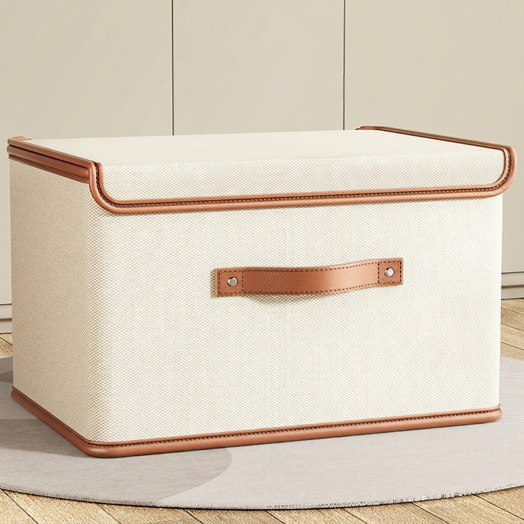 Storage Box Foldable Textile with Lid Handles for Closet Storage