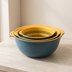 Colander Bowl Set Plastic 6 Piece Double Layer Nesting, Kitchen Prep Solution