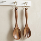 Serving Utensil Set Wooden Spoon and Fork Natural Brown