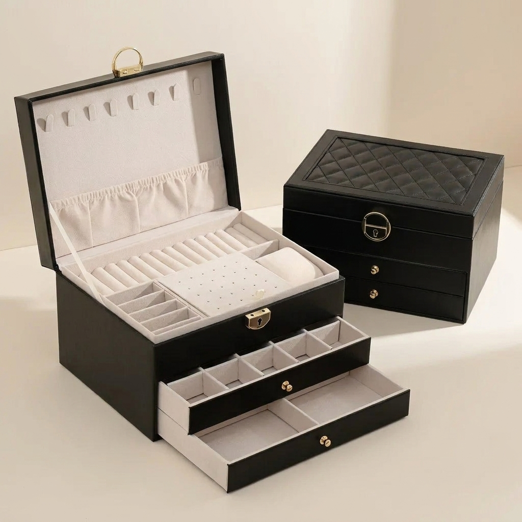 Jewelry Box, Multi Layer Design, Multiple Compartments, Drawer Storage
