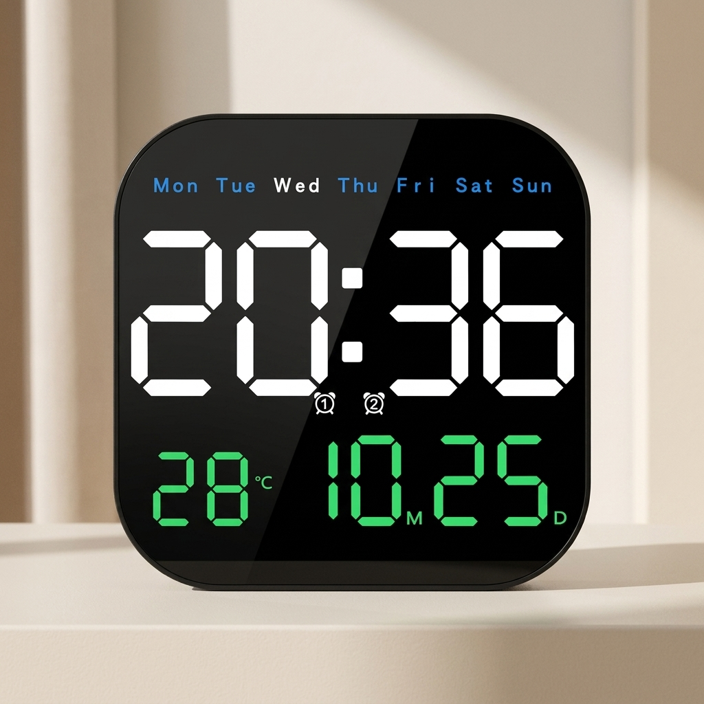 LED Wall Clock Remote Control Temperature Display Digital Wall Clock