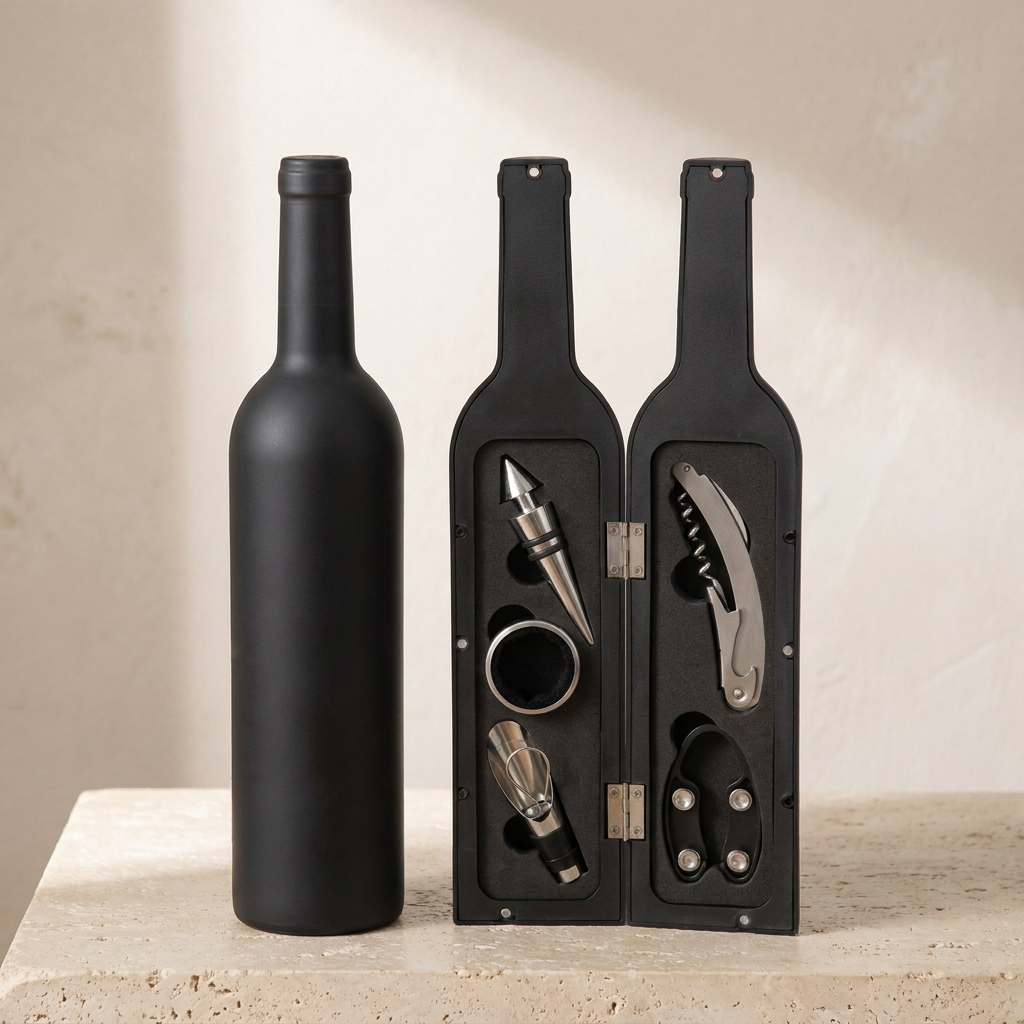 Wine Opener Set, Bottle Shaped Case, 5 Piece Set, Manual Operation
