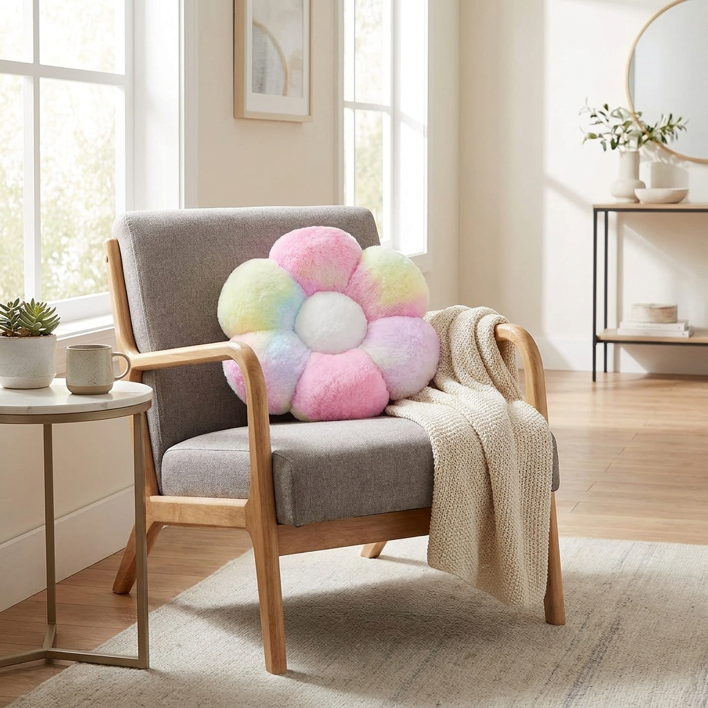 Decorative Cushion Multicolored Flower Design Cotton Filling