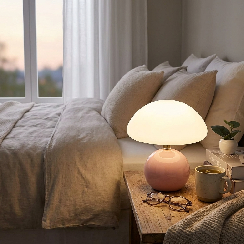 Table Lamp LED Ceramic PVC Mushroom Design Bedside Lamp