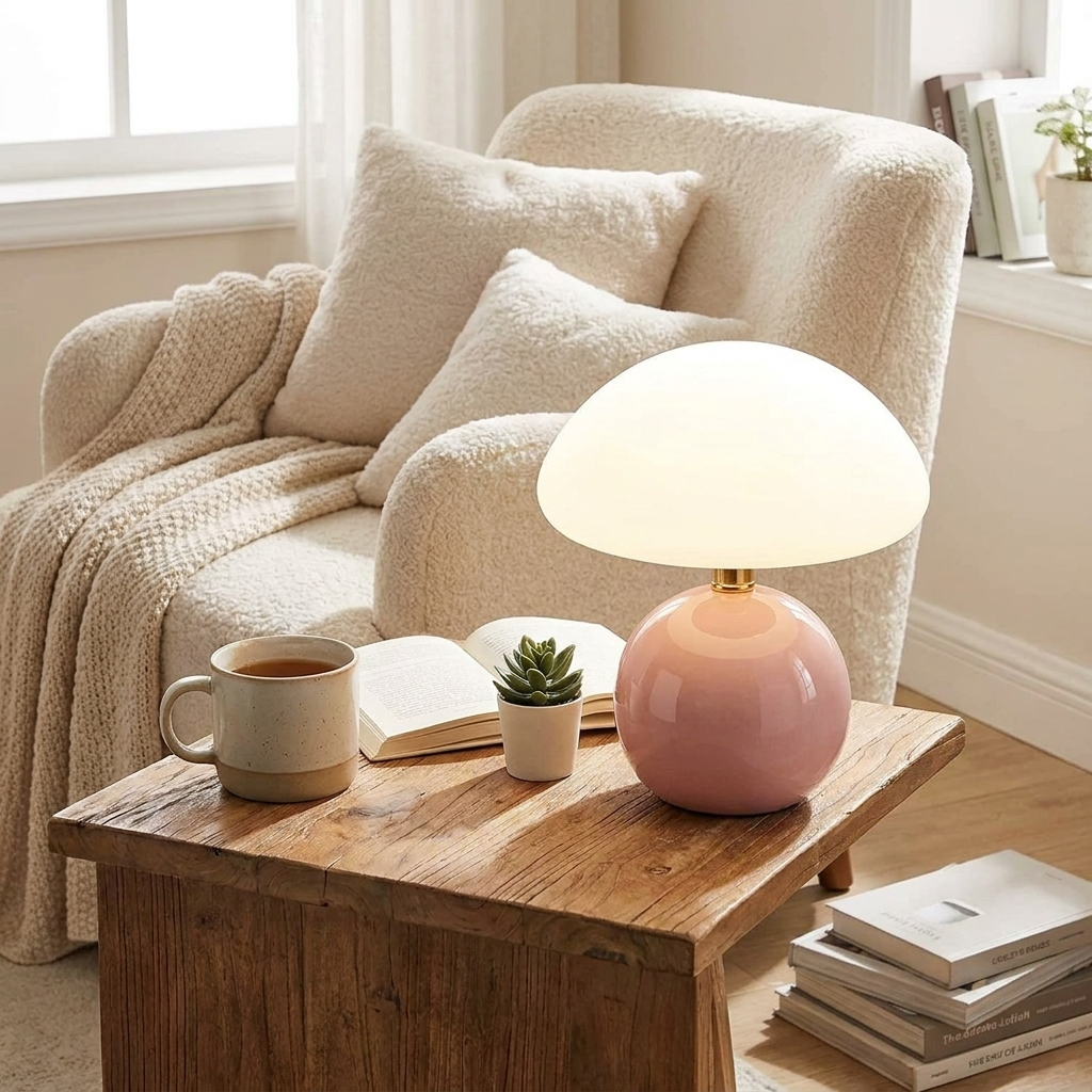 Table Lamp LED Ceramic PVC Mushroom Design Bedside Lamp