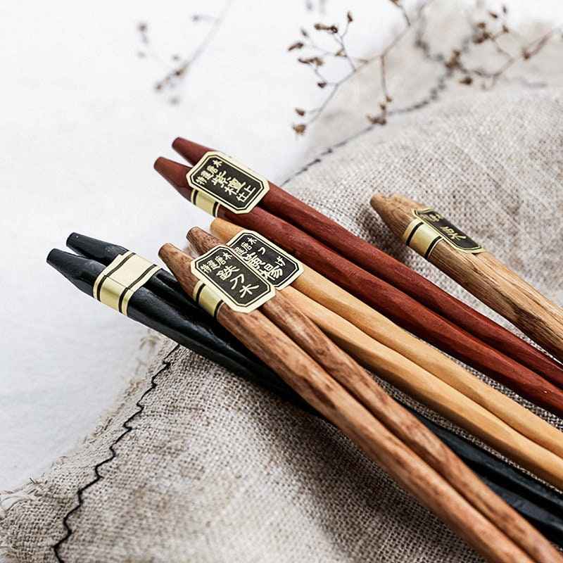 Bento Luxe Set van 5 Paar Houten Eetstokjes | Handgemaakt, Natuurlijk Hout
