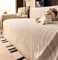 ChenilLoom: Herringbone Chenille Sofa Cover – Fringe Throw for Living Room