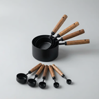 Gold Stainless Steel Measuring Cups and Spoons Set with Wooden Handles – 4 Measuring Cups and 4 Measuring Spoons