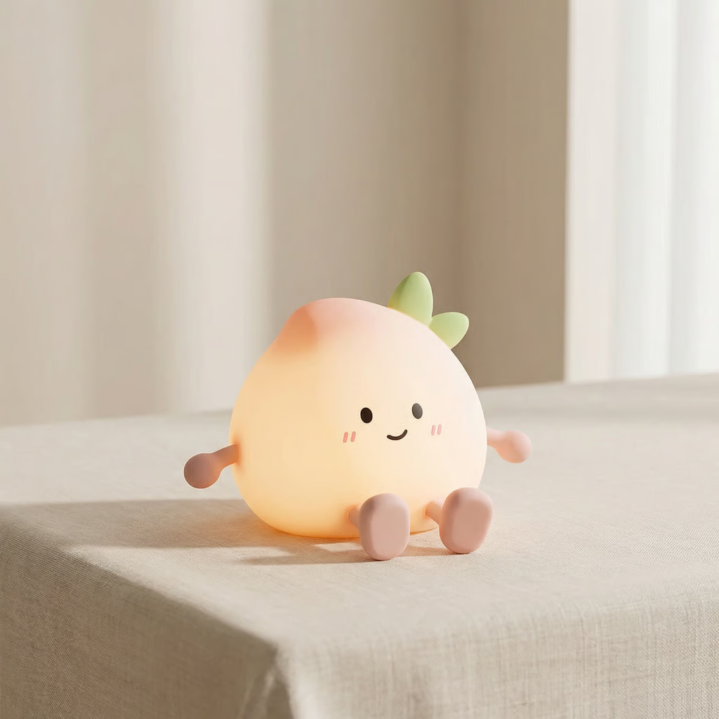 Rechargeable Silicone Peach Night Light with 7-Color Tap Control for Kids' Rooms – Soft, Safe & Durable Night Lamp