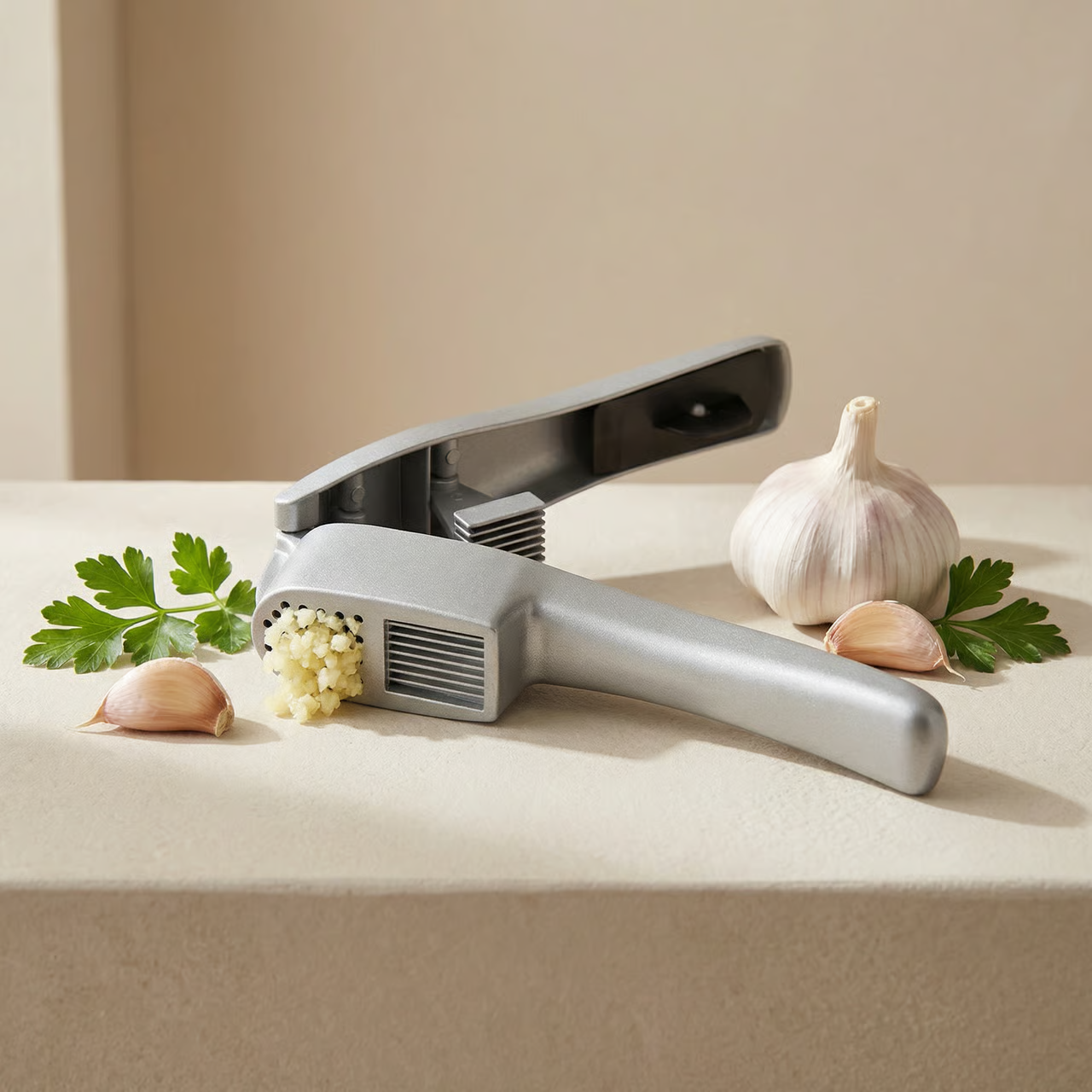 2-in-1 Garlic Press and Slicer – Aluminum Alloy Kitchen Tool for Garlic Preparation