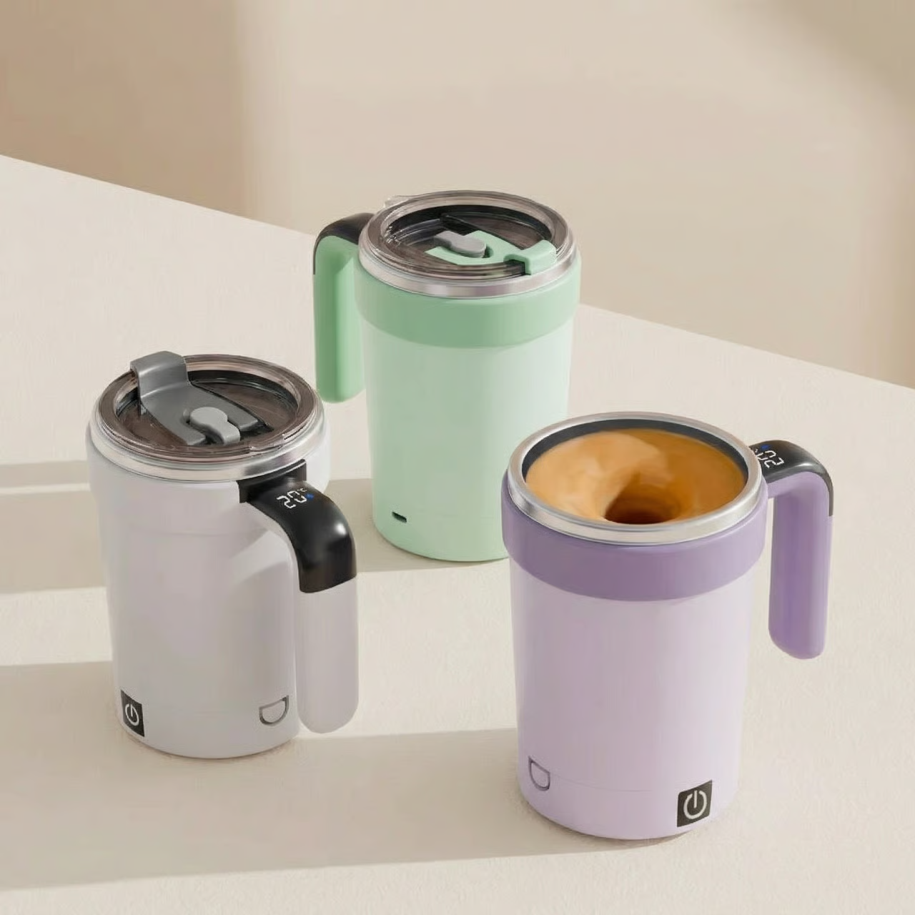 Automatic Mixing Mug with Temperature Control – Insulated Self-Stirring Cup, USB Rechargeable, BPA-Free, Leak-Proof Design