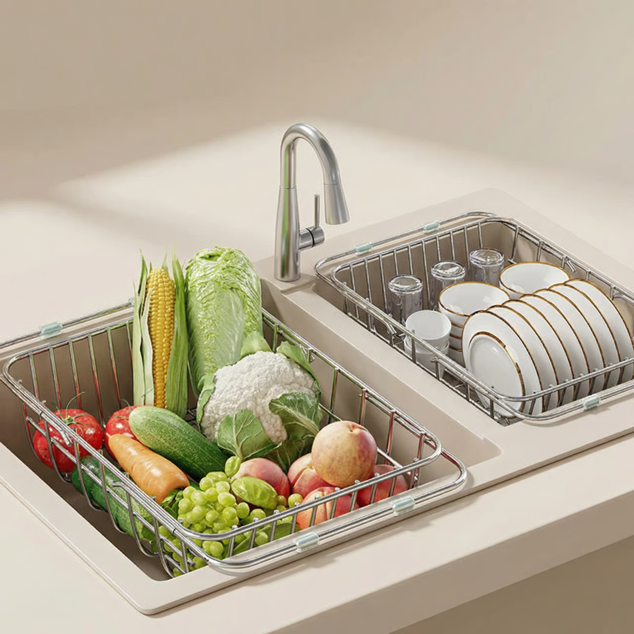 Adjustable Stainless Steel Dish Drainer Sink Rack – Expandable Kitchen Organizer for Efficient Draining and Washing