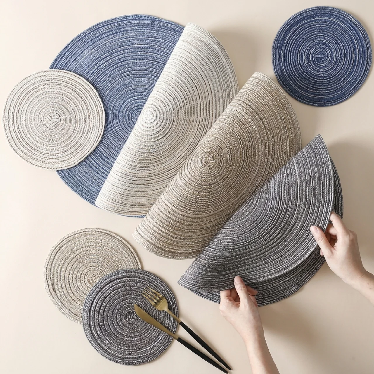 Polyester Table Placemats Set Washable Reusable Dining Mats Multi Purpose