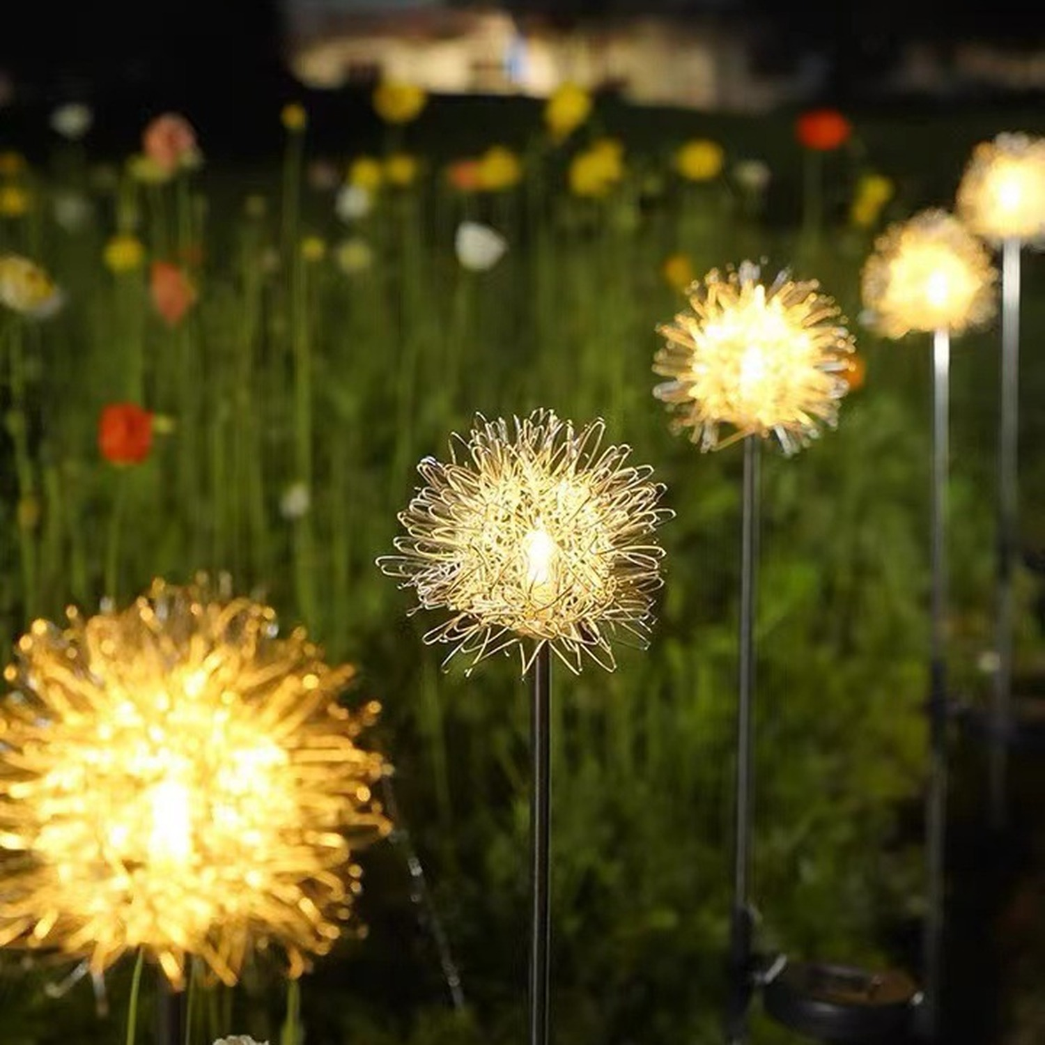 Solar Outdoor Decorative Light Dandelion Design LED Warm White Multicolor Stainless Steel IP65