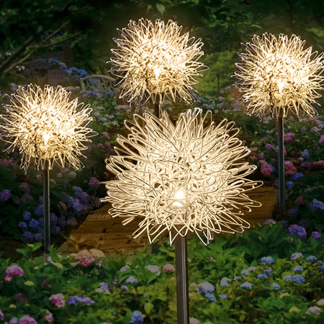 Solar Outdoor Decorative Light Dandelion Design LED Warm White Multicolor Stainless Steel IP65