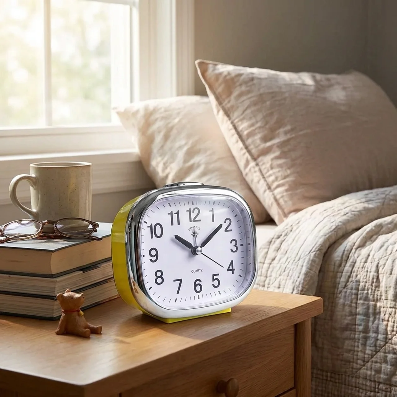 Alarm Clock Silent Sweep Snooze Function Night Light Plastic Build