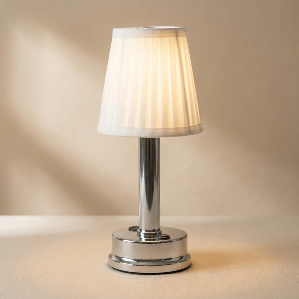 Nordic LED Rechargeable Table Lamp Fabric Shade Metal Base Touch Control USB Charging