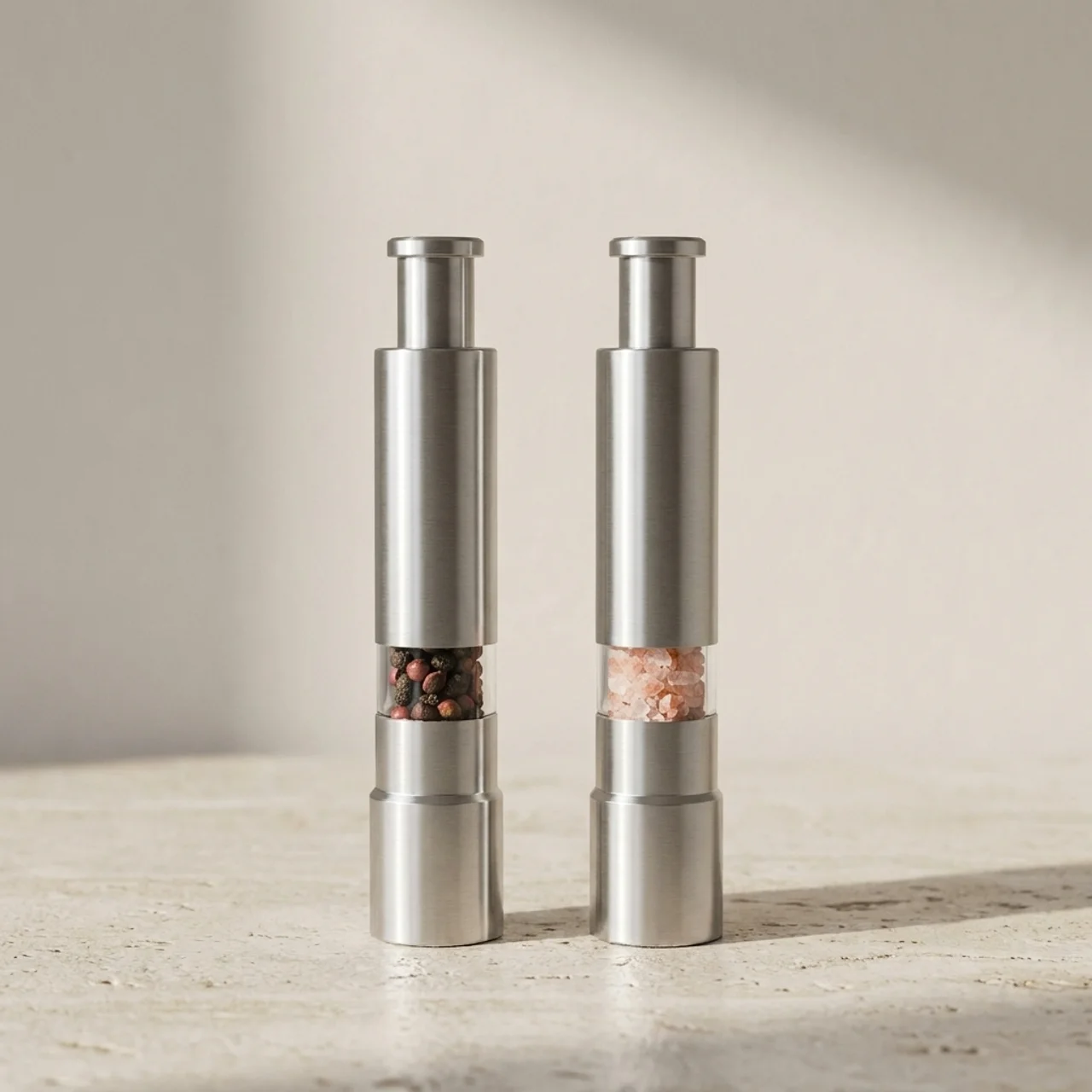 Manual Spice Grinder Stainless Steel Push Top One Hand Operation Silver