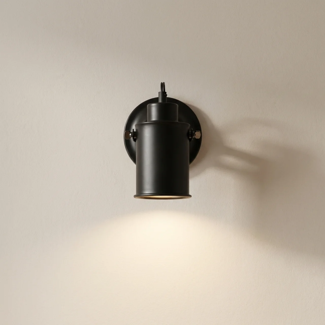 Industrial Wall Light Adjustable Arm Black Wrought Iron Cylindrical Shade