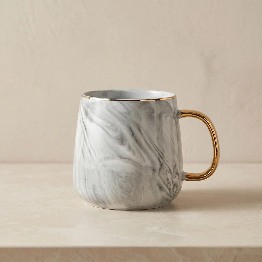 Marble Style Ceramic Mug Gold Inlay Everyday Drinkware