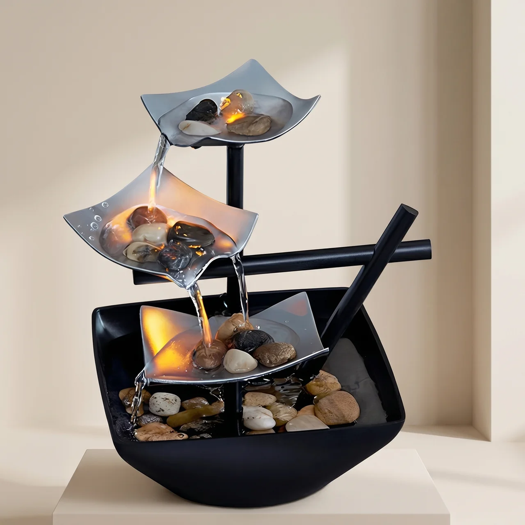 Decorative Water Fountain with LED Light Leaf Design Indoor Outdoor Use