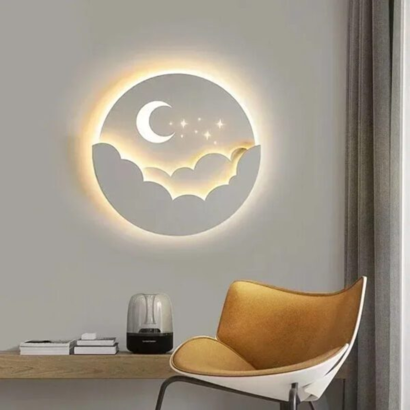 LED Wall Night Light Moon and Stars Warm White USB Powered Wall Mounted