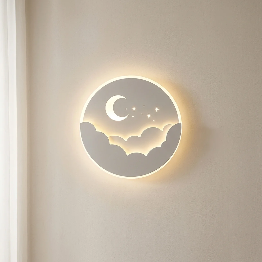 LED Wall Night Light Moon and Stars Warm White USB Powered Wall Mounted