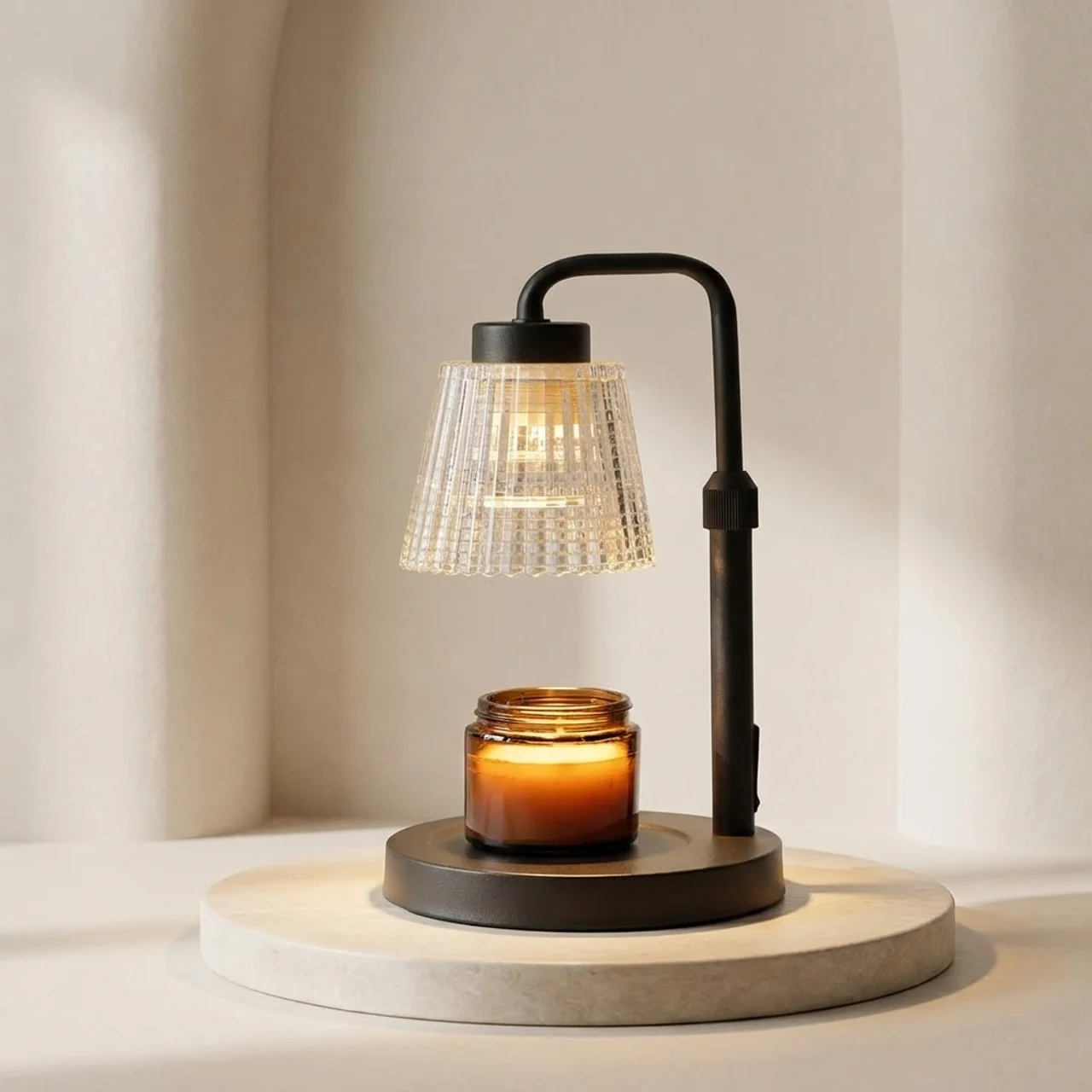 Candle Warmer Lamp Flameless Wax Melter Dimmable Black Metal Glass Design