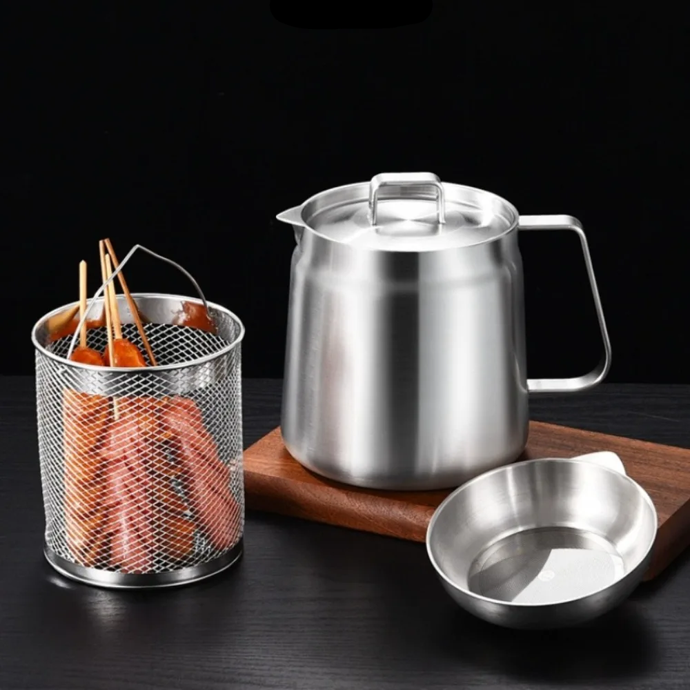 Deep Fryer Pot with Integrated Oil Strainer Stainless Steel Silver Kitchen Frying Pot