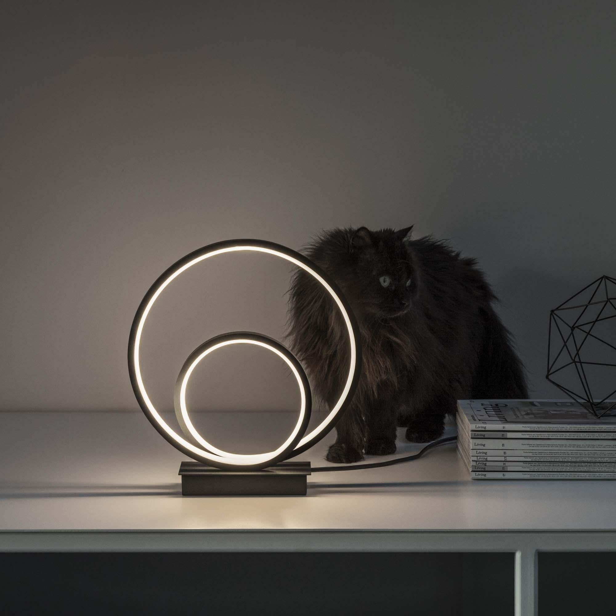 LED Table Lamp Double Ring Design Dimmable Integrated LED Black Matte Finish