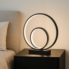 LED Table Lamp Double Ring Design Dimmable Integrated LED Black Matte Finish